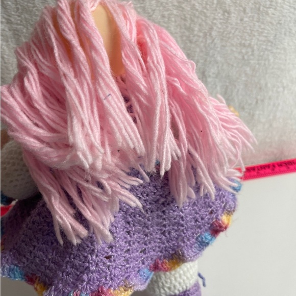 Handcrafted Pink and Purple Crochet Dolls with Removable Outfits. Missing hand - Picture 4 of 6